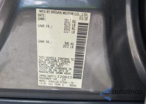 2018 Nissan Altima 2.5 S z USA, uszkodzony, nr VIN 1N4AL3AP3JC220022